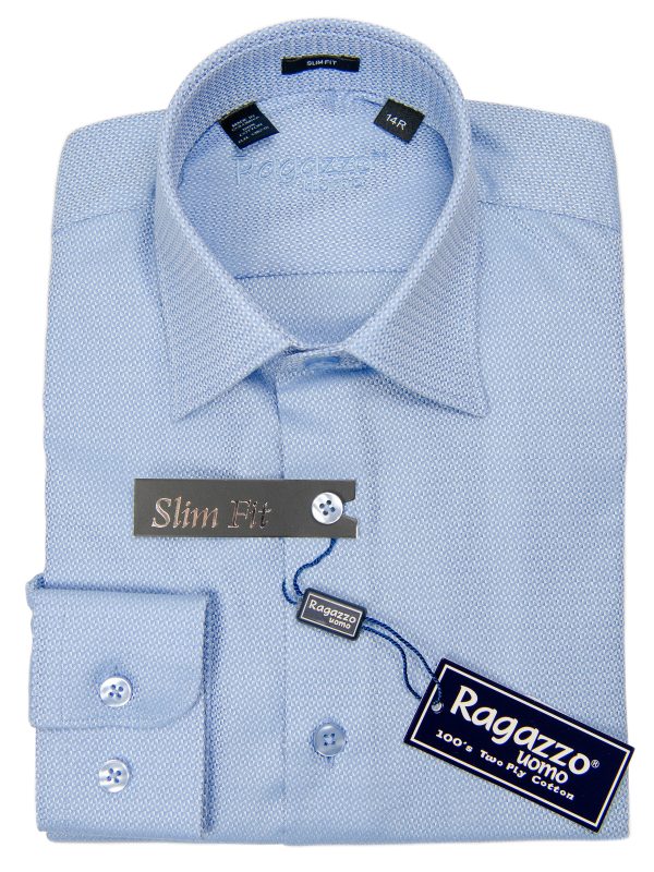 Ragazzo 29787 Boy s Dress Shirt - Slim Fit - Neat - Blue Cheap