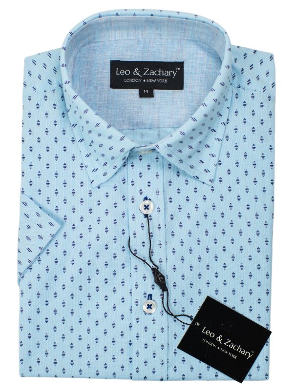 Leo & Zachary 30535 Boy s Short Sleeve Sport Shirt-Blue Online Hot Sale