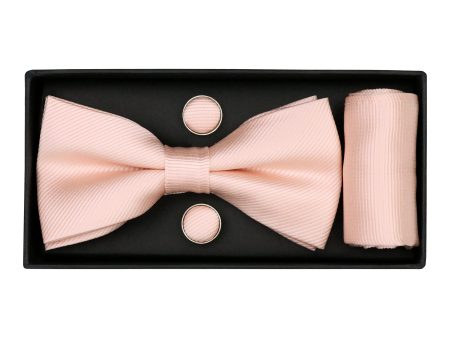 Heritage House 38084 Young Men s Bow Tie Set - Diagonal Solid - Light Pink Hot on Sale