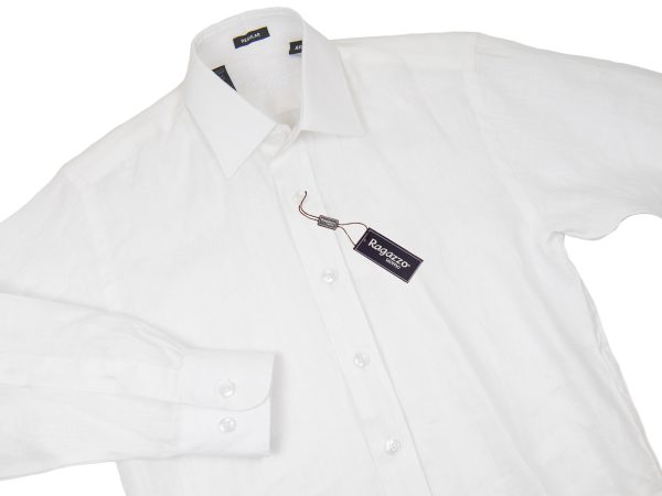 Ragazzo 31325 Boy s Long Sleeve Sport Shirt - Linen - White - Conventional Placket Hot on Sale