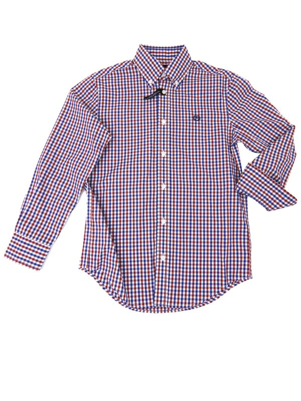 Lauren Ralph Lauren 34595 Boy s Dress Shirt- Check - Wine Navy on Sale