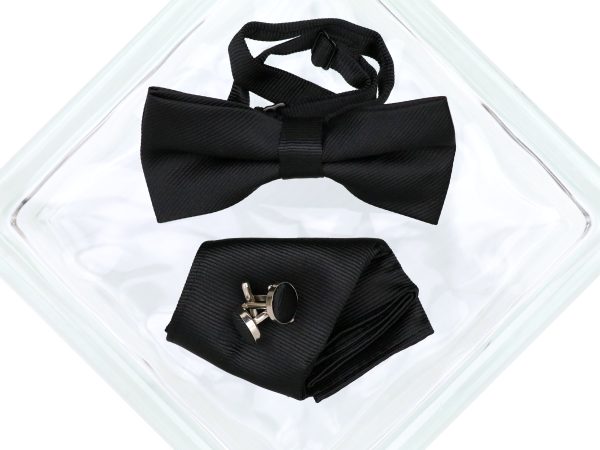 Heritage House 38089 Young Men s Bow Tie Set- Diagonal Solid - Black For Discount