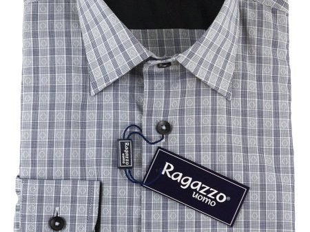 Ragazzo 25450 100% Cotton Boy s Dress Shirt - Plaid - Black Hot on Sale