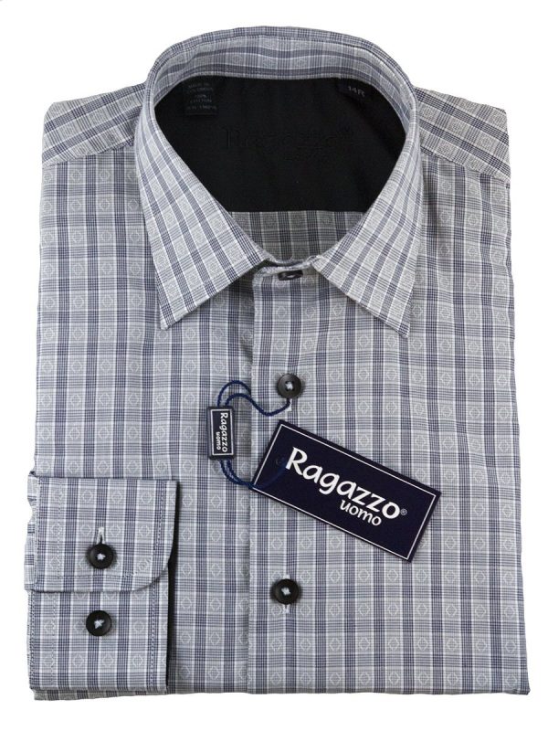 Ragazzo 25450 100% Cotton Boy s Dress Shirt - Plaid - Black Hot on Sale