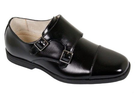 Florsheim 23889 Leather Boy s Shoe - Double Monk Strap -  Cap Toe - Black For Cheap