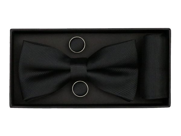 Heritage House 38089 Young Men s Bow Tie Set- Diagonal Solid - Black For Discount