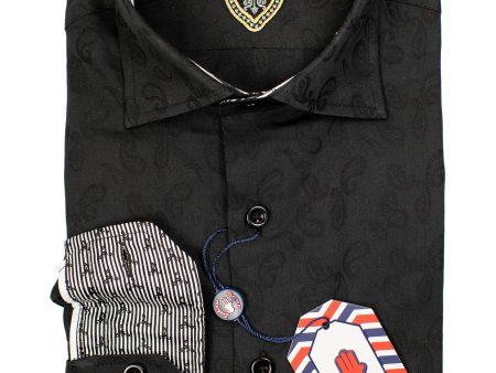 Luchiano Visconti Boy s Sport Shirt 30117 - Tonal Paisley - Black Sale