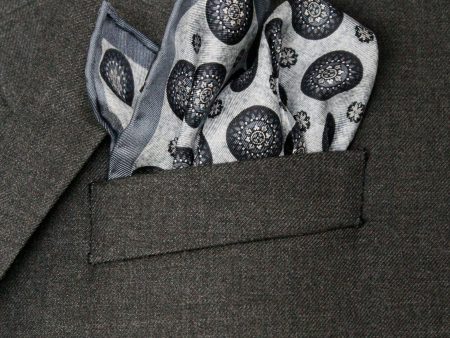 Heritage House Pocket Square 35271 - Medallion Neat - Grey Silver Sale