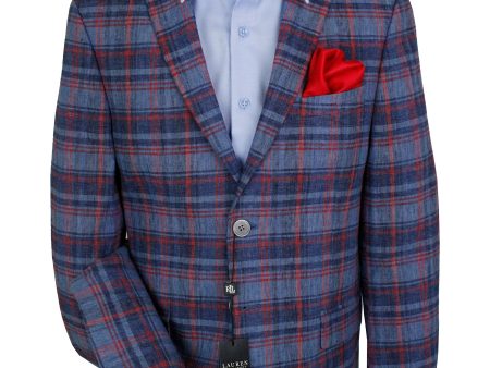 Lauren Ralph Lauren 35481 Boy s Sport Coat - Plaid - Navy Red For Sale