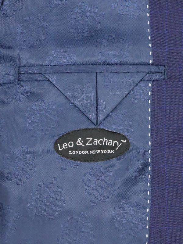 Leo & Zachary 34428 Boy s Skinny Fit Suit Separate Jacket - Checks - Deep Blue Fashion