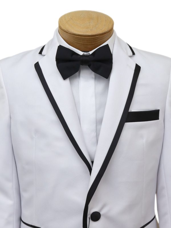 Leo & Zachary 34448 Boy s Skinny Fit Tuxedo - White Jacket with Black Pant Discount