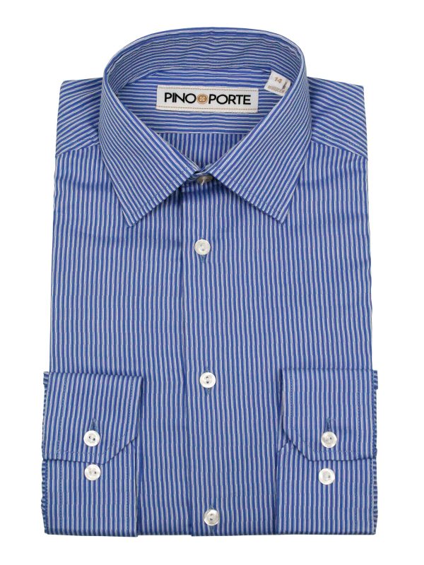 PinoPorte 35919 Boy s Dress Shirt - Broken Stripe - Azure Fashion