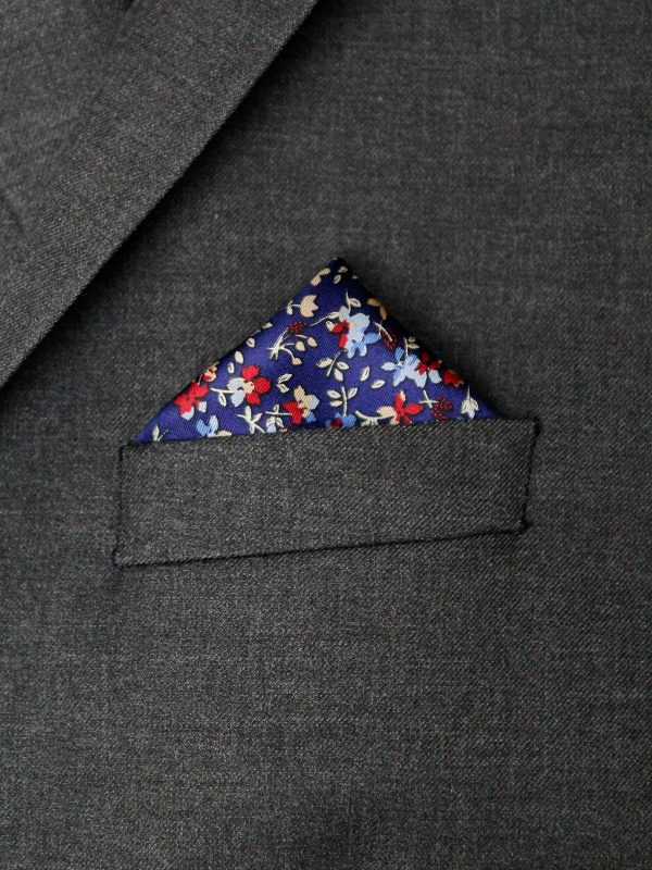 Heritage House Pocket Square 35276 - Medallion Window Pane - Red Navy on Sale