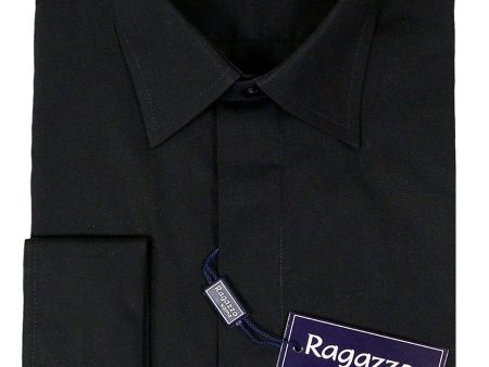 Ragazzo 23213 French Cuff Boy s Dress Shirt - Solid Broadcloth - Black Supply