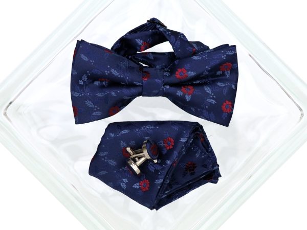 Heritage House 38093 Young Men s Bow Tie Set - Floral - Navy Red For Cheap