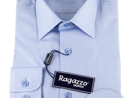 Ragazzo 25478 100% Cotton Boy s Dress Shirt - Diamond Weave - Sky Blue For Sale