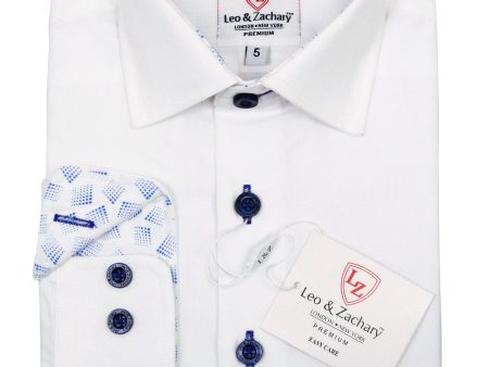 Leo & Zachary 35632 Boy s Dress Shirt - White Royal For Discount