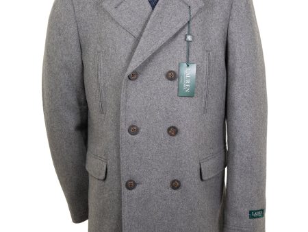 Lauren Ralph Lauren 32120 Boy s Double Breasted Peacoat - Light Grey Fashion