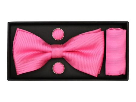 Heritage House 38085 Young Men s Bow Tie Set - Diagonal Solid - Hot Pink Hot on Sale