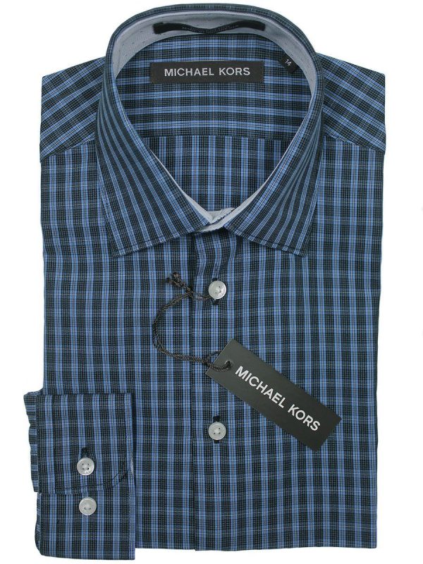 Michael Kors 22906 100% Cotton Boy s Dress Shirt - Checks - Blue And Black For Discount