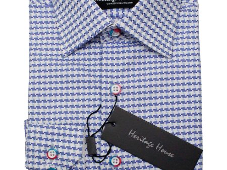 Heritage House 36007 Boy s Dress Shirt - Houndstooth - Blue Discount