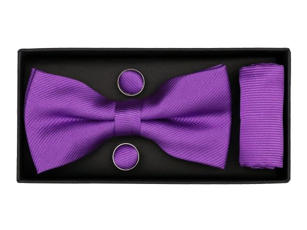 Heritage House 38086 Young Men s Bow Tie Set - Diagonal Solid - Purple Online Sale