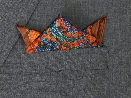 Heritage House 37786 Pocket Square - Paisley - Orange Green Blue Discount