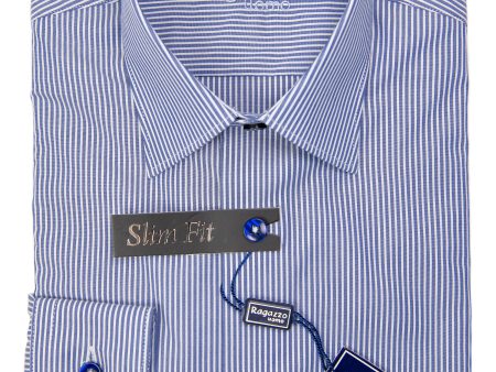 Ragazzo 29812 Boy s Dress Shirt - Slim Fit - Stripe- Royal Fashion