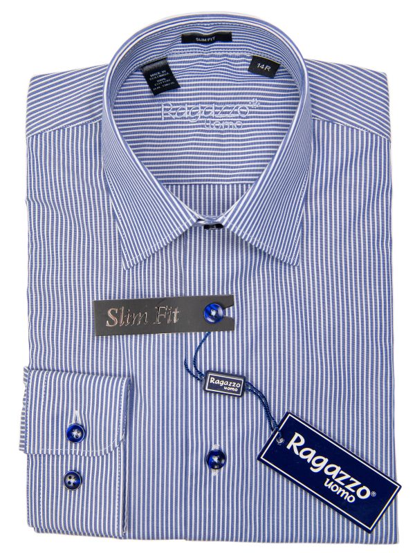 Ragazzo 29812 Boy s Dress Shirt - Slim Fit - Stripe- Royal Fashion