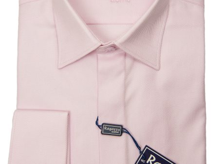 Ragazzo 28596 Boy s Dress Shirt - French Cuff-  Diagonal Tonal Weave - Light Pink Fashion