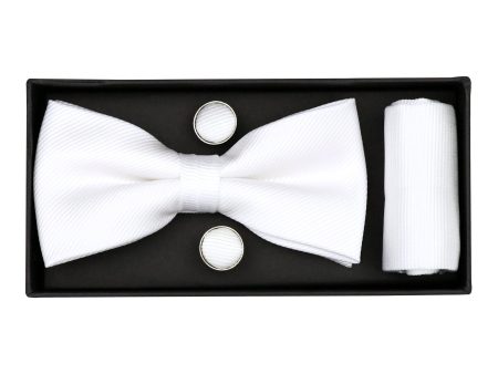 Heritage House 38083 Young Men s Bow Tie Set - Diagonal Solid - White For Cheap