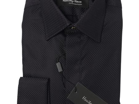 Heritage House 34990 French Cuff Boy s Dress Shirt - Tonal Basket Weave - Black For Sale