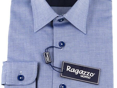 Ragazzo 25471 100% Cotton Boy s Dress Shirt - Pique - Dark Blue on Sale