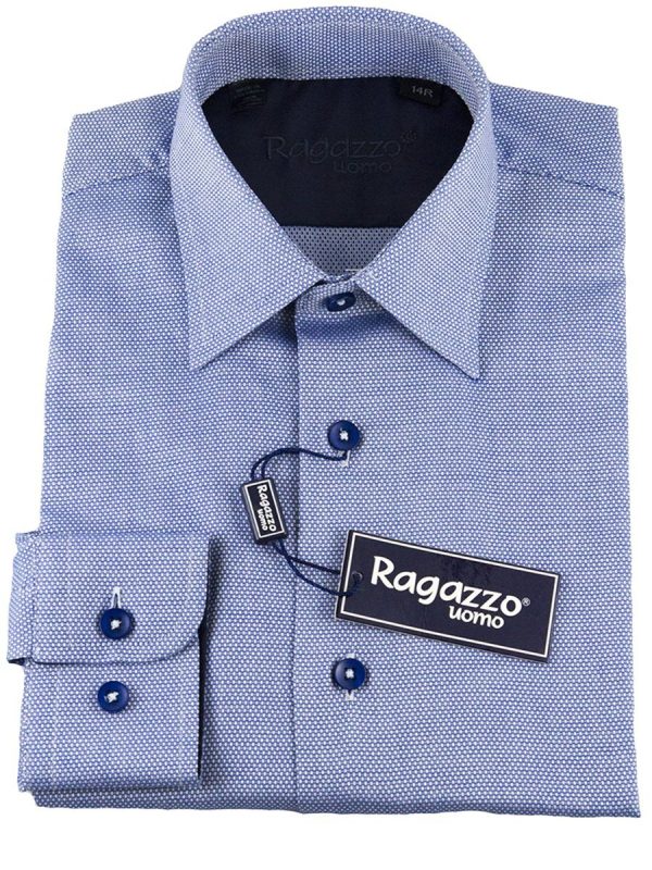 Ragazzo 25471 100% Cotton Boy s Dress Shirt - Pique - Dark Blue on Sale