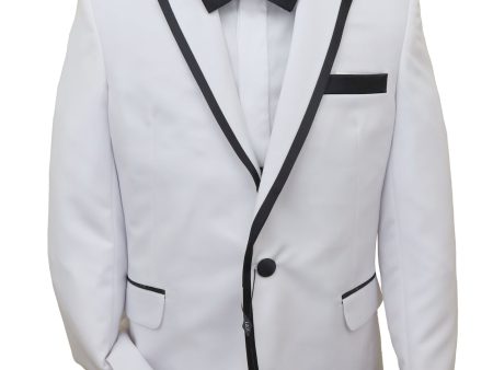 Leo & Zachary 34448 Boy s Skinny Fit Tuxedo - White Jacket with Black Pant Discount