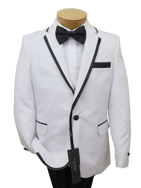 Leo & Zachary 34448 Boy s Skinny Fit Tuxedo - White Jacket with Black Pant Discount