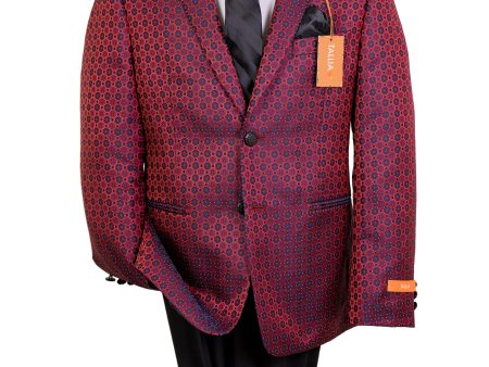 Tallia 29990 Boy s Sport Coat - Neat Pattern - Burgundy For Cheap