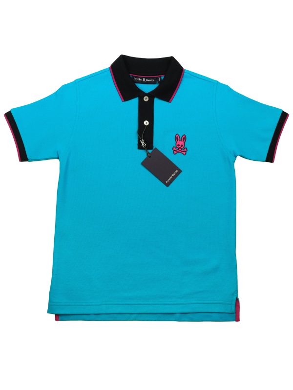 Psycho Bunny 36923 Boy s Short Sleeve Polo - Sacramento Pique- Blue Danube on Sale