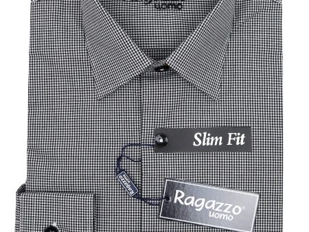 Ragazzo 34906 Boy s Slim Fit Dress Shirt - Check - Black Online Hot Sale