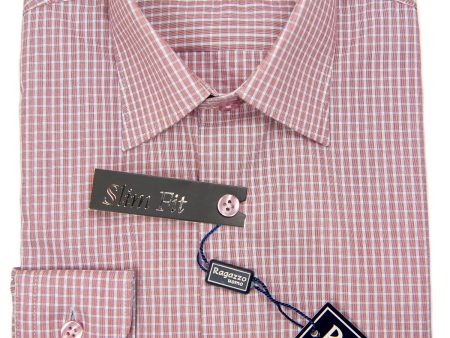 Ragazzo 29795 Boy s Dress Shirt - Slim Fit - Check - Red For Cheap