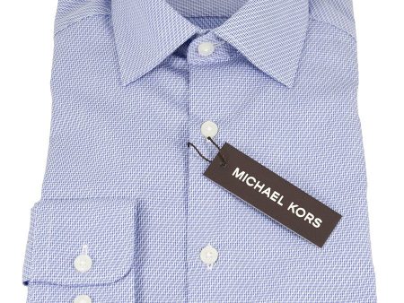 Michael Kors 25307 100% Cotton Boy s Dress Shirt - Neat - Blue White, Modified Spread Collar Fashion