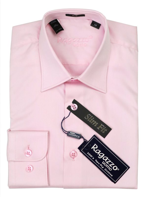 Ragazzo 37540 Boy s Dress Shirt - Twill - Slim Fit - Light Pink For Cheap