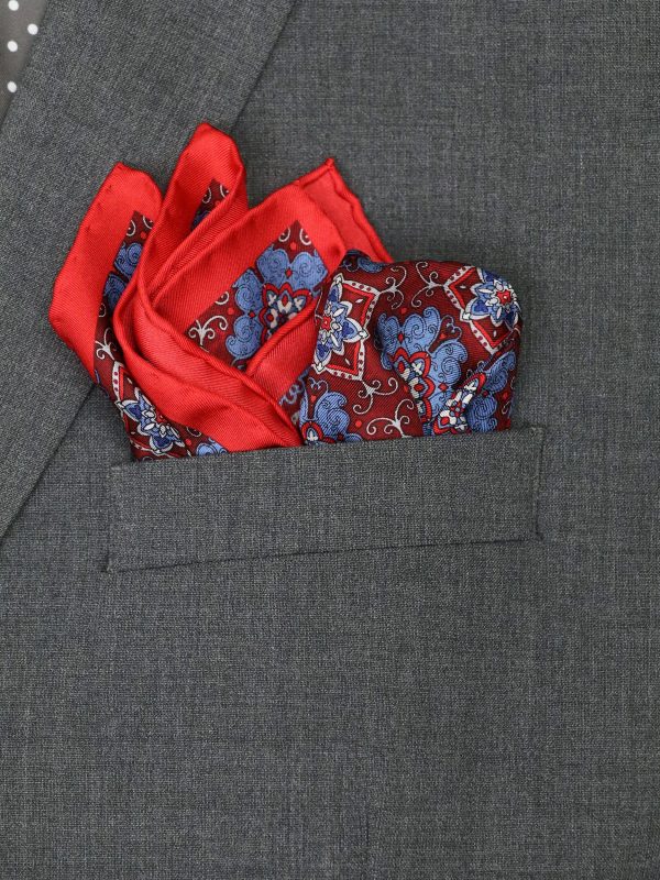 Heritage House 37790 Pocket Square - Neat - Blue Grey Red Hot on Sale