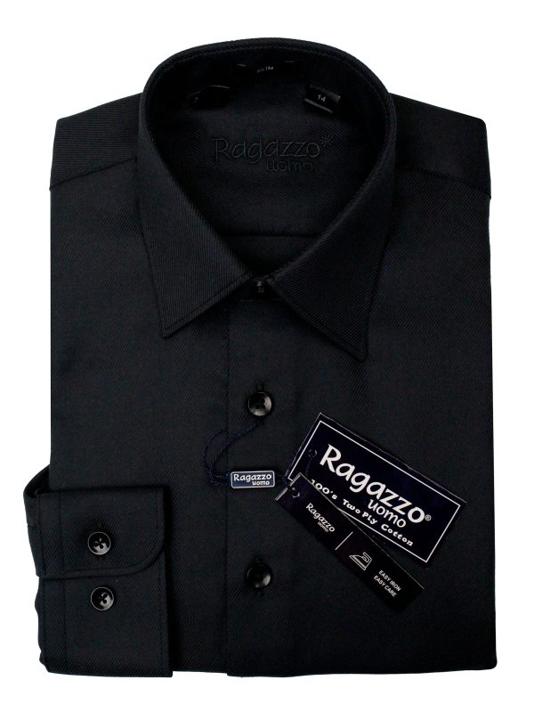 Ragazzo 36627  Boy s Slim Fit Dress Shirt - Tonal Diagonal Weave - Black Discount