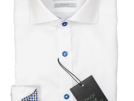 Alviso 29864 Boy s Slim Fit Dress Shirt - Solid Broadcloth - White - Contrast Collar Cuff Discount