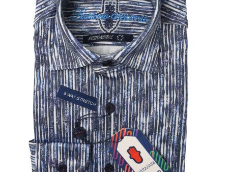 Luchiano Visconti Boy s Sport Shirt 35094 - Stripe - Blue Cheap