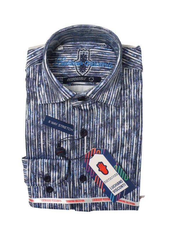 Luchiano Visconti Boy s Sport Shirt 35094 - Stripe - Blue Cheap