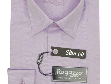 Ragazzo 34630 Boy s Slim Fit Dress Shirt -Herringbone - Lilac on Sale