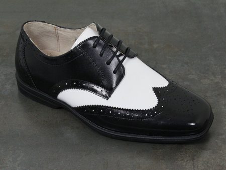 Florsheim 22497 Leather Boy s Shoe - Two Tone Wing Tip - Black And White Online