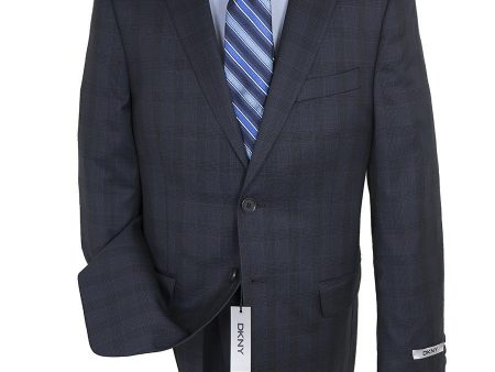 DKNY 24387 100% Wool Boy s Suit - Plaid - Navy For Discount